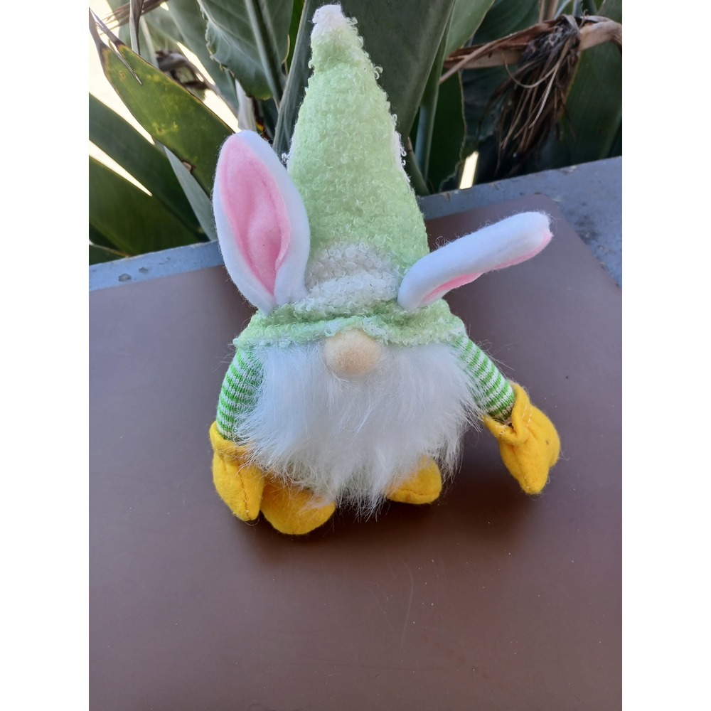 Easter Bunny Gnome Plush Green White Striped Spring Holiday Decor 7.5 Inch